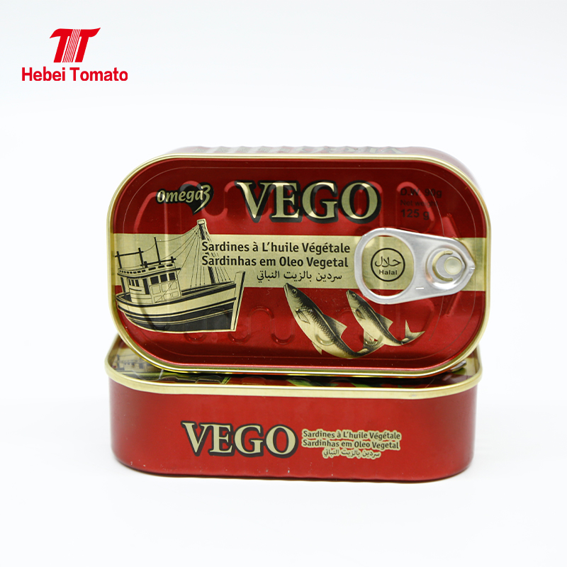 Sardines in Vegetable Oil 125g Lithographed Tin Can Halal Certified Wholesale Price, 1800